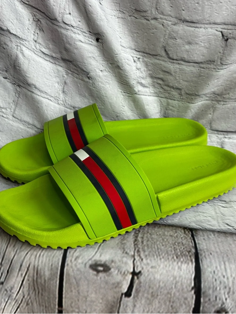 Tommy Hilfiger Men's Tmredder Green Summer Slide Sandal Pool Shoes Sz 13 GUC HTF